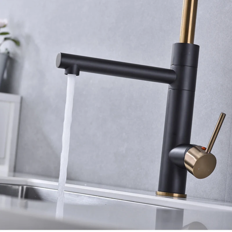 Modern 360 Rotating Deck Mounted Mixer Kitchen Sink Faucet Gold and Black Luxury Brass Provided Contemporary Ceramic 2pcs