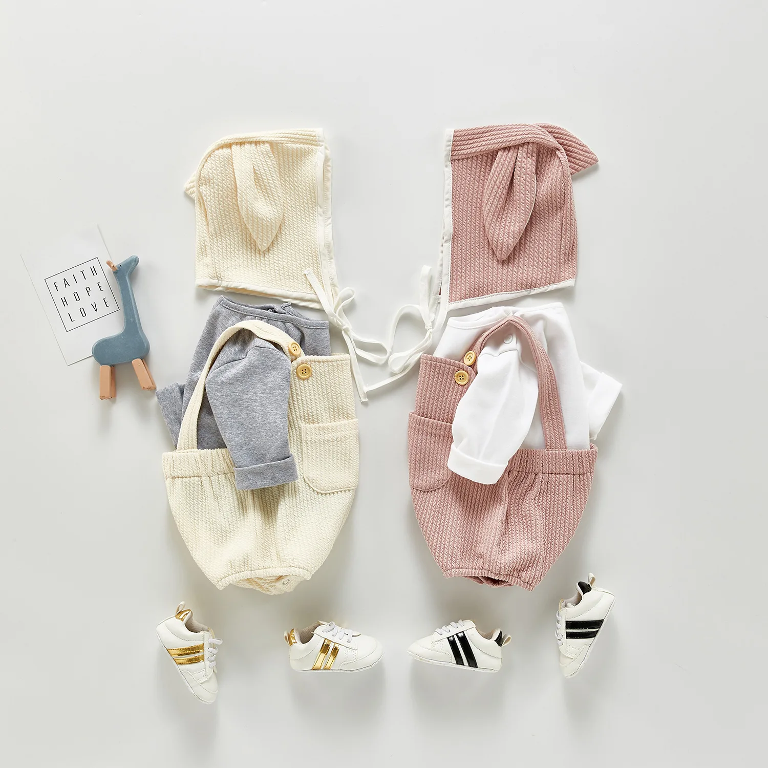  Easter Cute Baby Bunny Rabbit Rompers Hats Clothing Set Girl Boy Solid Color