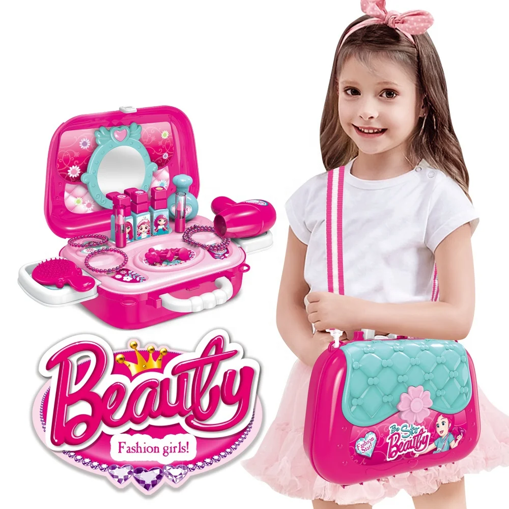 New Style Princess Girls Pretend Play Makeup Kit Fashion Bag with Party Dress Up Color Case Packed Kids Toy
