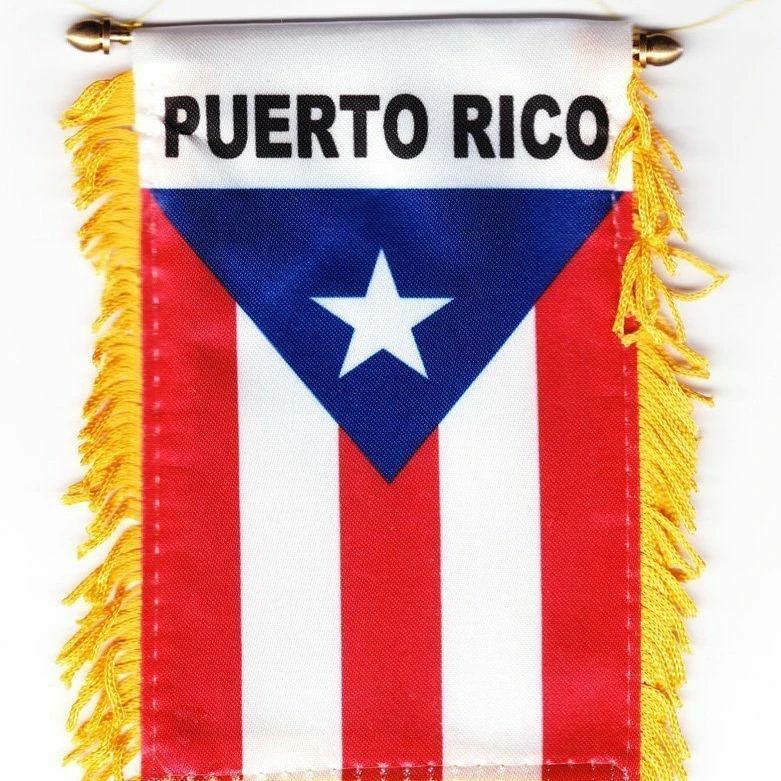 Puerto Rico Window Hanging Flag Rearview Mirror Fringed Puerto Rican Mini Banner with Suction Cup Car Flags