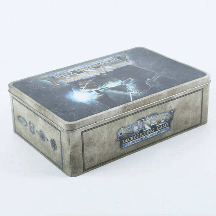 Large rectangle tin box with hinged lid metal storage tin box