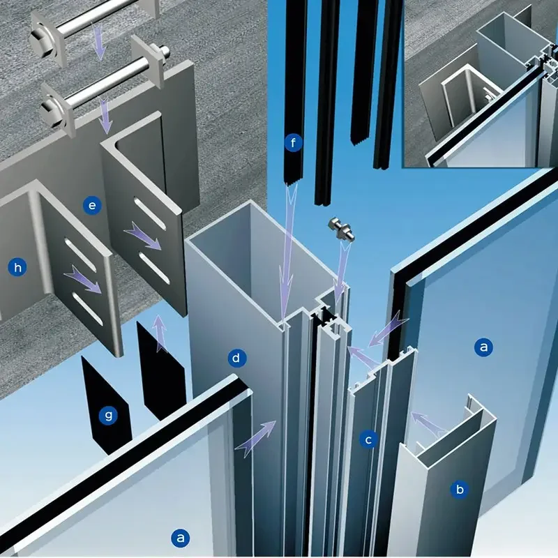 Glass Curtain Wall Facade System with Aluminum Stick Frame Exterior Application for Glazing and Aluminium Curtain Wall