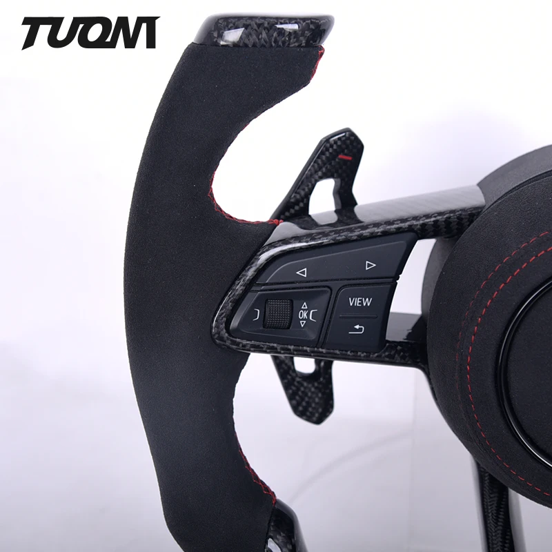 For Audi A3 A4 A5 R8 RS3 TTRS Plane Model Carbon Fiber Flat Bottom Suede Leather Steering Wheel