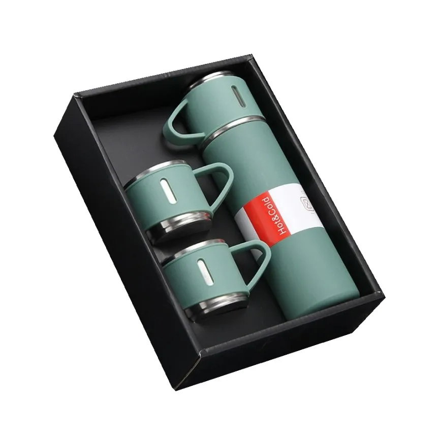 Business Gifts 500ml  Travel Mugs 304 Double Stainless Steel Thermos Vacuum Kettle With 3 Cups Vacuum Flask Set