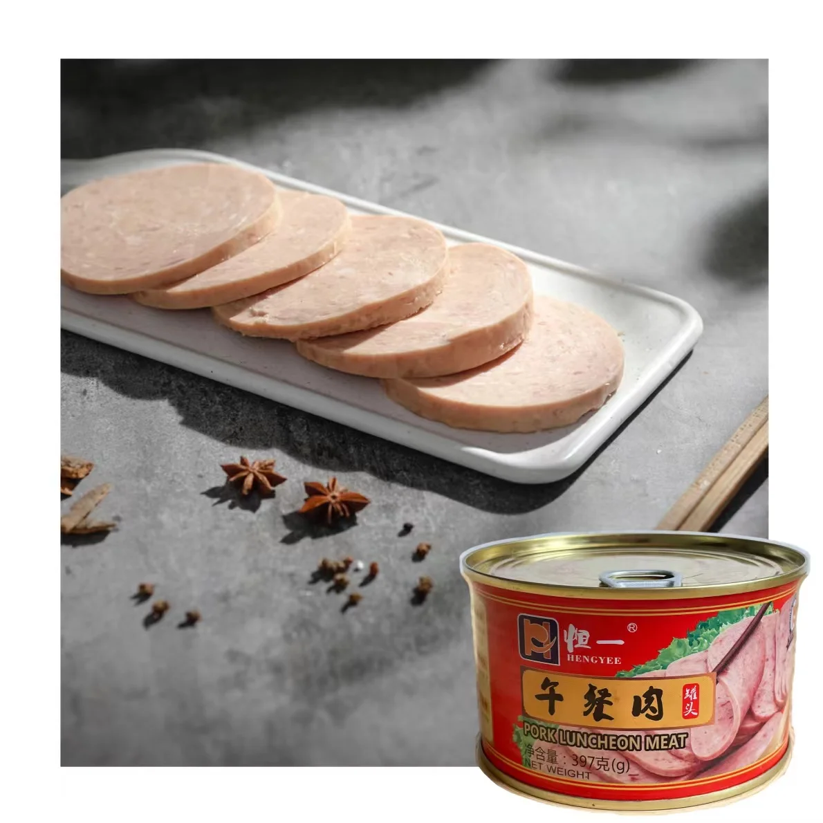 wholesale custom order High quality canned pork luncheon meat food in can canned 397g