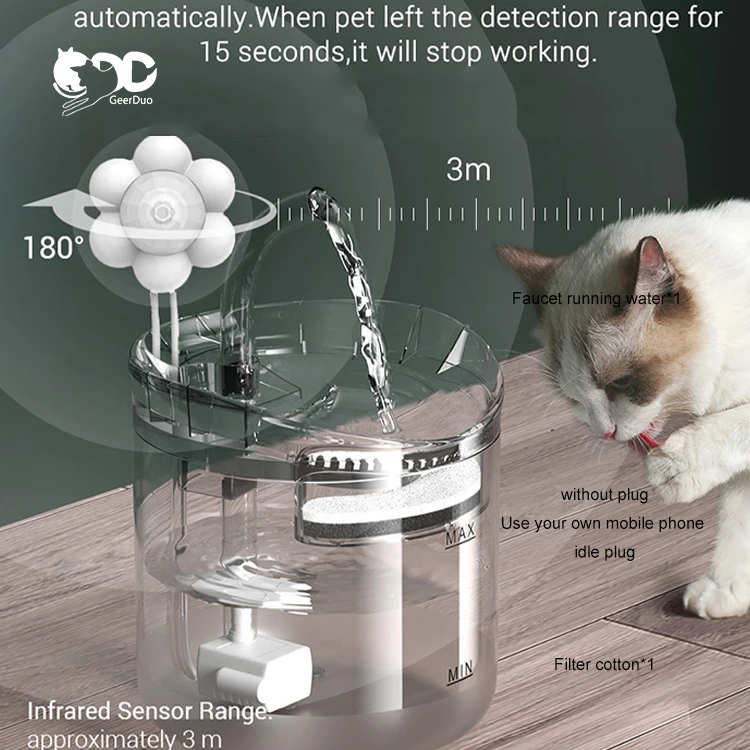 GeerDuo Pet Автоматический Инфракрасный датчик для домашних животных собака кошка питьевая вода фонтан с двумя режимами потока