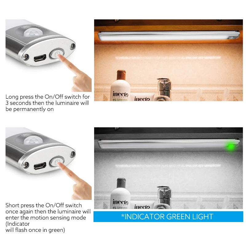 USB Rechargeable Aluminum LED Motion Sensor Cabinet Light,USB Charger PIR Motion Closet Light