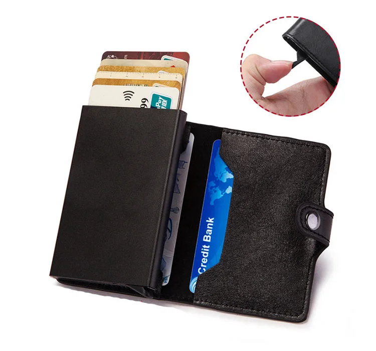 PU Leather Slim Mens Wallet RFID Blocking Card Metal Holder