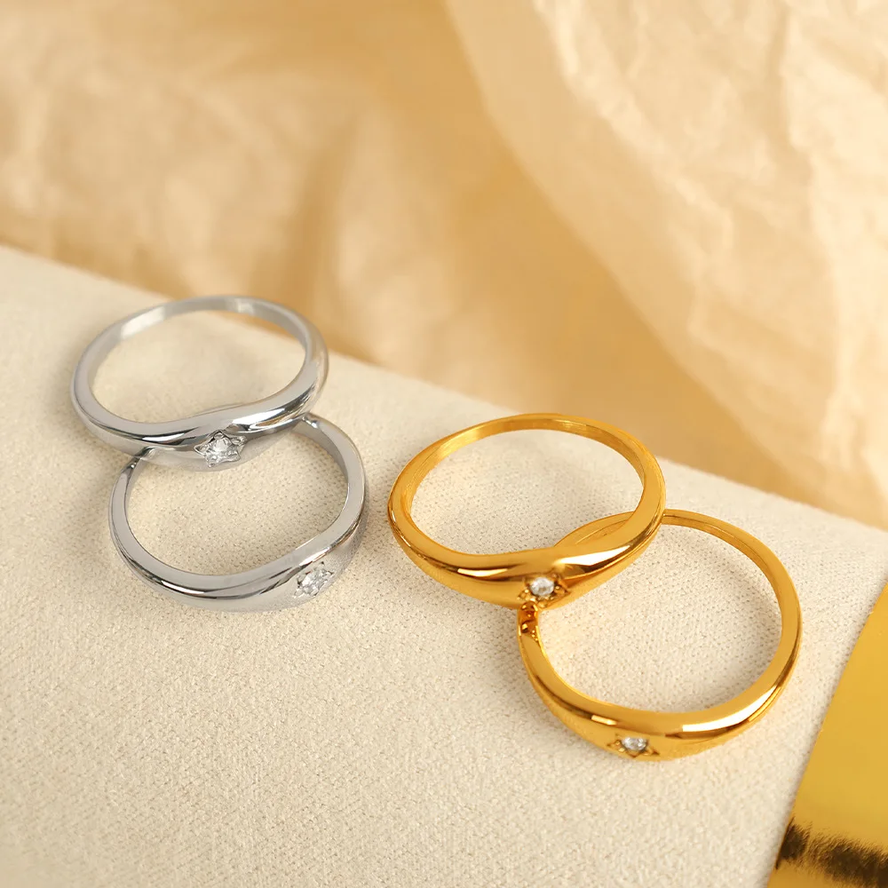 Wholesale Ready to Ship stainless steel ring CZ zircon star geometric shaped gold plated finger rings set