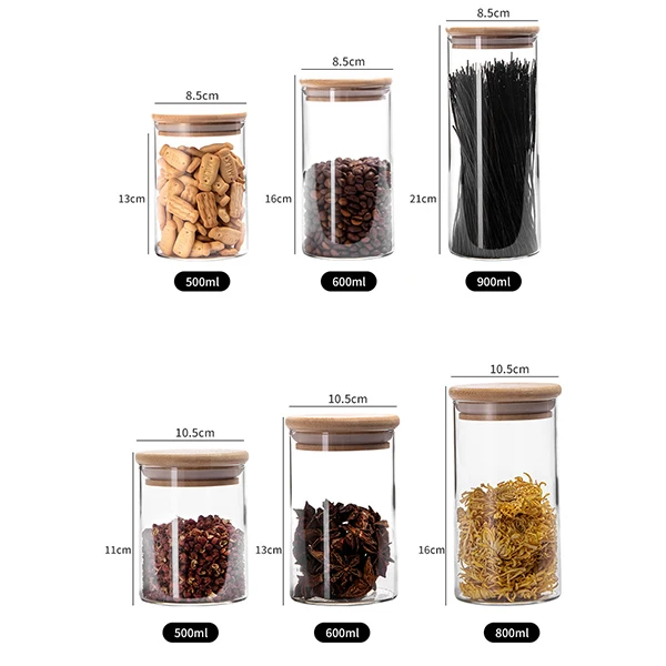 20Oz 30Oz 40Oz  Glass Jar Large With Bamboo Lid Set Clear Food Storage Canister For Serving Tea, Coffee Glass Tea Jar