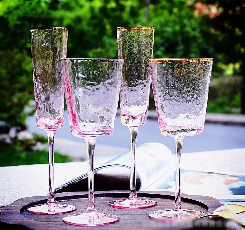 SJB024 Nordic vintage crystal red wine glass hammered texture pattern champagne cup set
