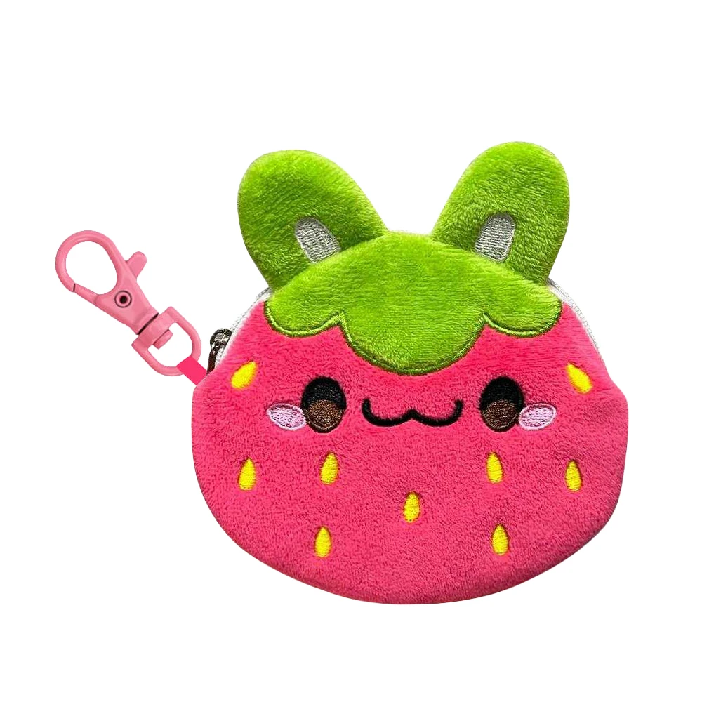 custom plush keychain Coin Purses Plush Strawberry Bunny Wallet pendant for Kids Key  good Accessory bags