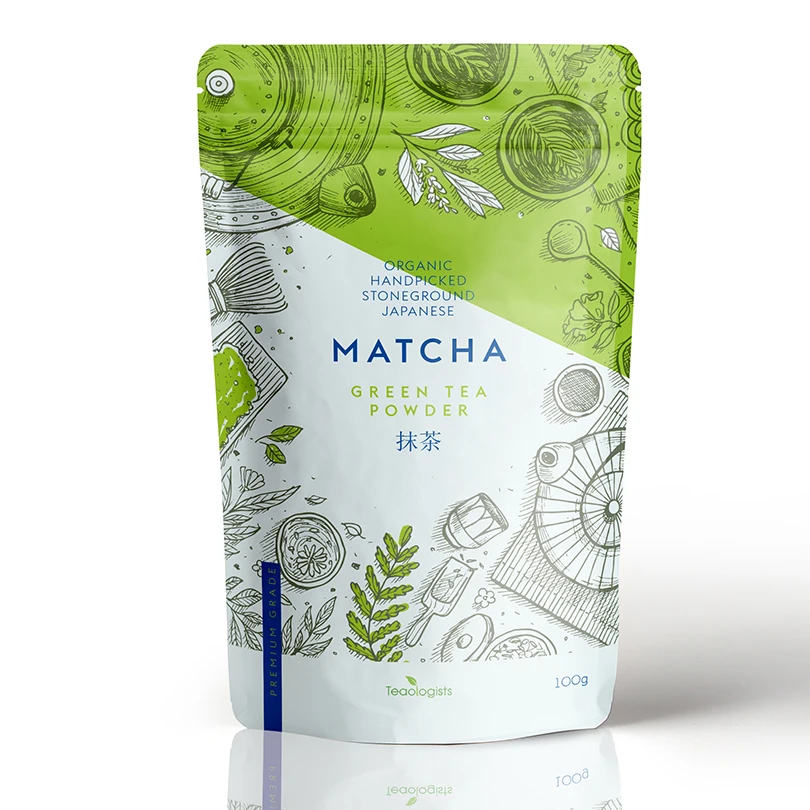 Custom Printing Zip Lock Bags Aluminum Foil Stand Up Pouch Matcha Green Tea Powder Packing Bags
