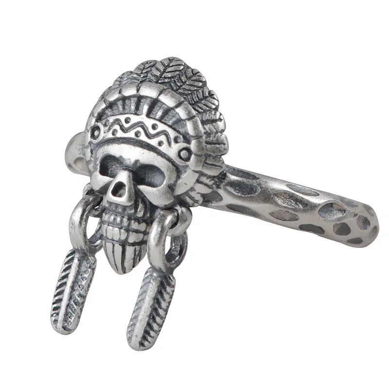 Wholesale 100% real 990 Sterling Silver retro Indian skull mouth lady Ring Jewelry