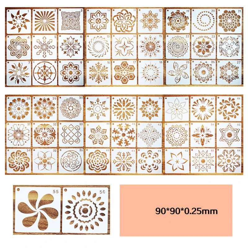 9X9cm Mandala Plastic PET stencil ross-border auxiliary template wall paint spray rock painting flowers hollow out DIY template