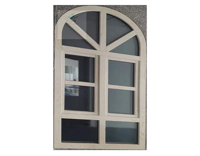 High Quality Solid Wood Oak Teak Wood Arched Top Double Part  Window With Smart Lock