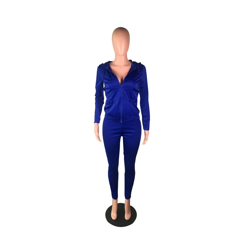 Plus Size Leisure Ladies Sweatsuit Solid Hooded Bodycon Yoga Clothing Two Piece Autumn Jogging Women Fitness Tracksuit Set