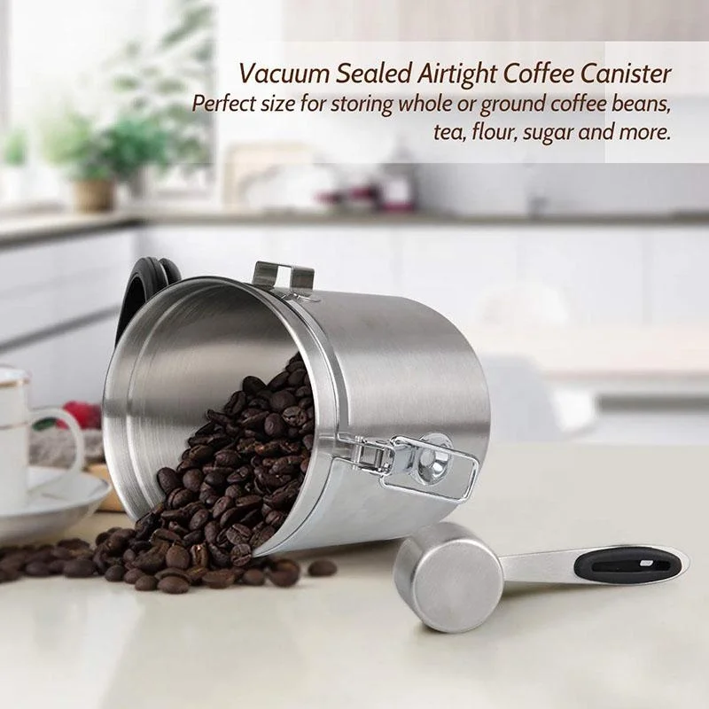 Modern Stainless Steel Coffee Bean Container Sugar Tea Coffee Jar With Coffee Spoon