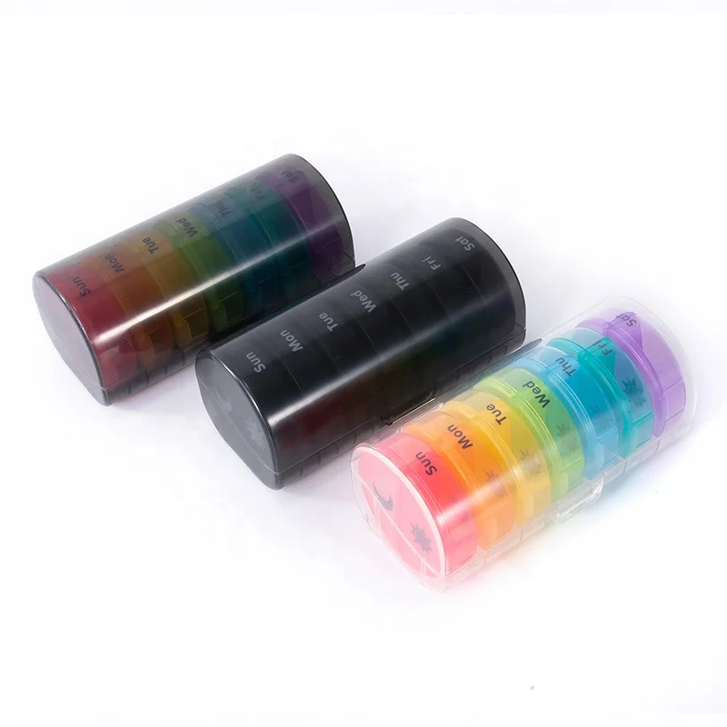 Круглый органайзер для таблеток на неделю (7 дней), коробка для витаминов и лекарств, большой ежедневный контейнер для таблеток с 14 отделениями 2 раза в день