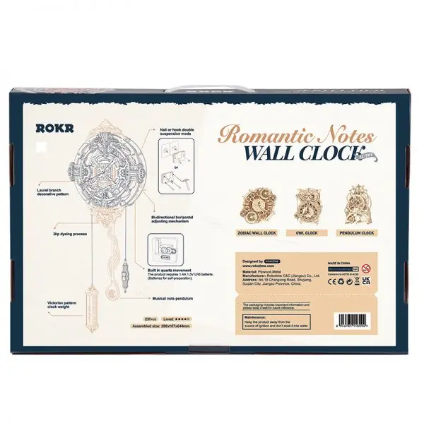 Robotime ROKR Romantic Note Wall Clock Mechanical Gear 3D Wooden Puzzle LC701