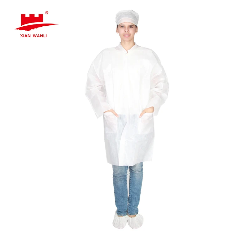 Disposable single use nonwoven lab coat collar snap bottom with pockets PP visitor clothing non-woven PP jacket with pockets