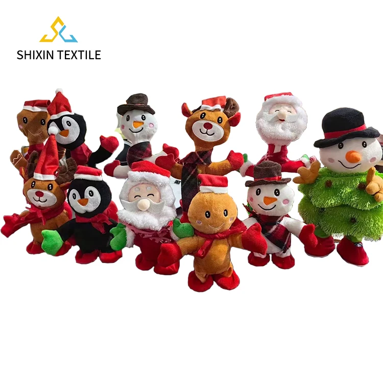 Interactive Light Up Musical Stuffed Animal Cute Soft Cartoon Big Eyes Christmas Electric Movement Plush Toy For Baby