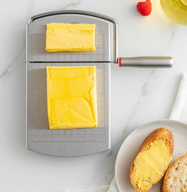 Stainless Steel Cheese Tools Cheese Slicer Wire Cutter Nonslip Scale Measuring Board for Cutting Cake Ham Butter
