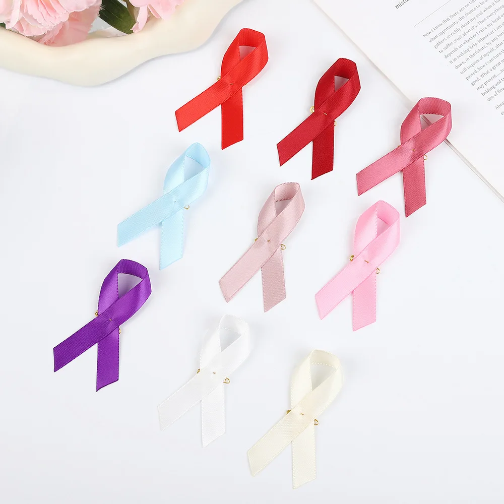 Polyester Custom Satin Ribbon Bow Awareness Ribbon with Safety Pin
