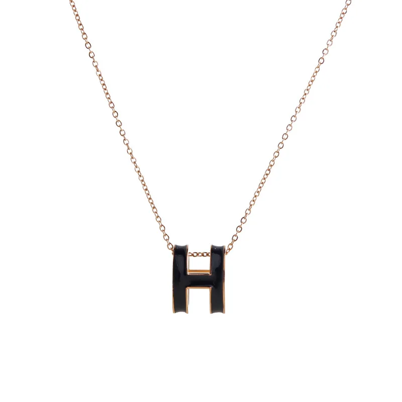 Trendy Stainless Steel Large H Letter Necklace Color Drop Glue Necklace For Women Jewelry Wholesale
