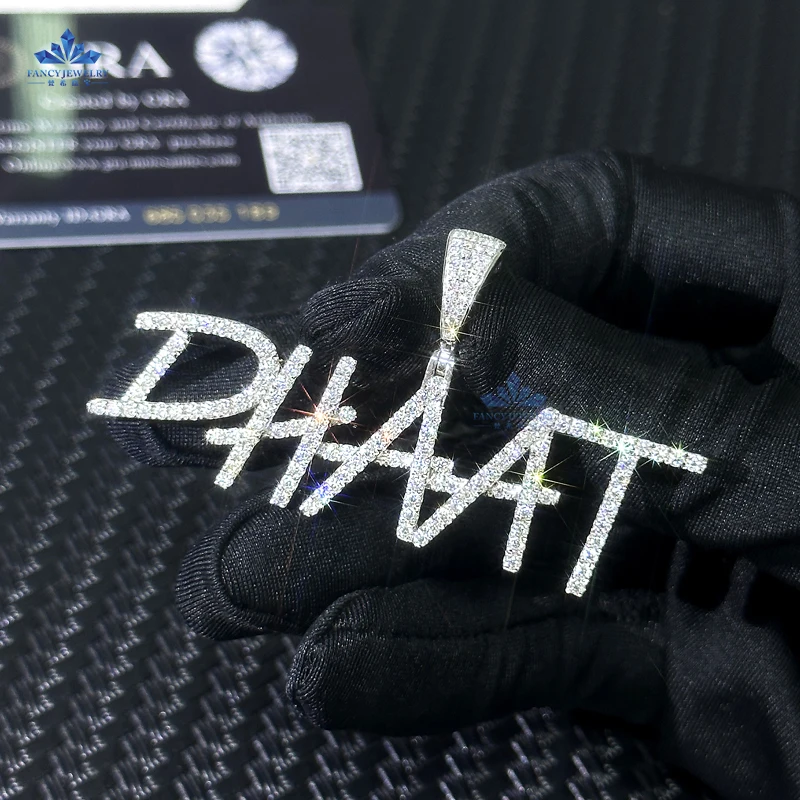 Customizable 925 Silver VVS D Moissanite Diamond Letter Necklace for Men Trendy Hip Hop Pendant Rhodium Plating Wedding Gift