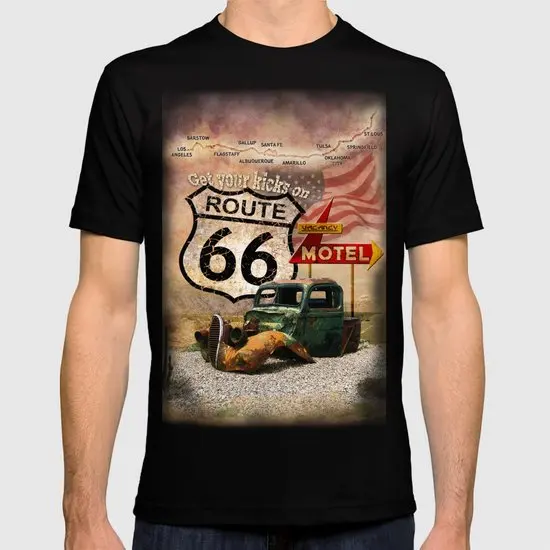 Vintage Route 66 T-shirt 3D Digital Printing Shirt for Men Custom All Over Print Short Sleeve Tees Top Men Street Wear T-shirt