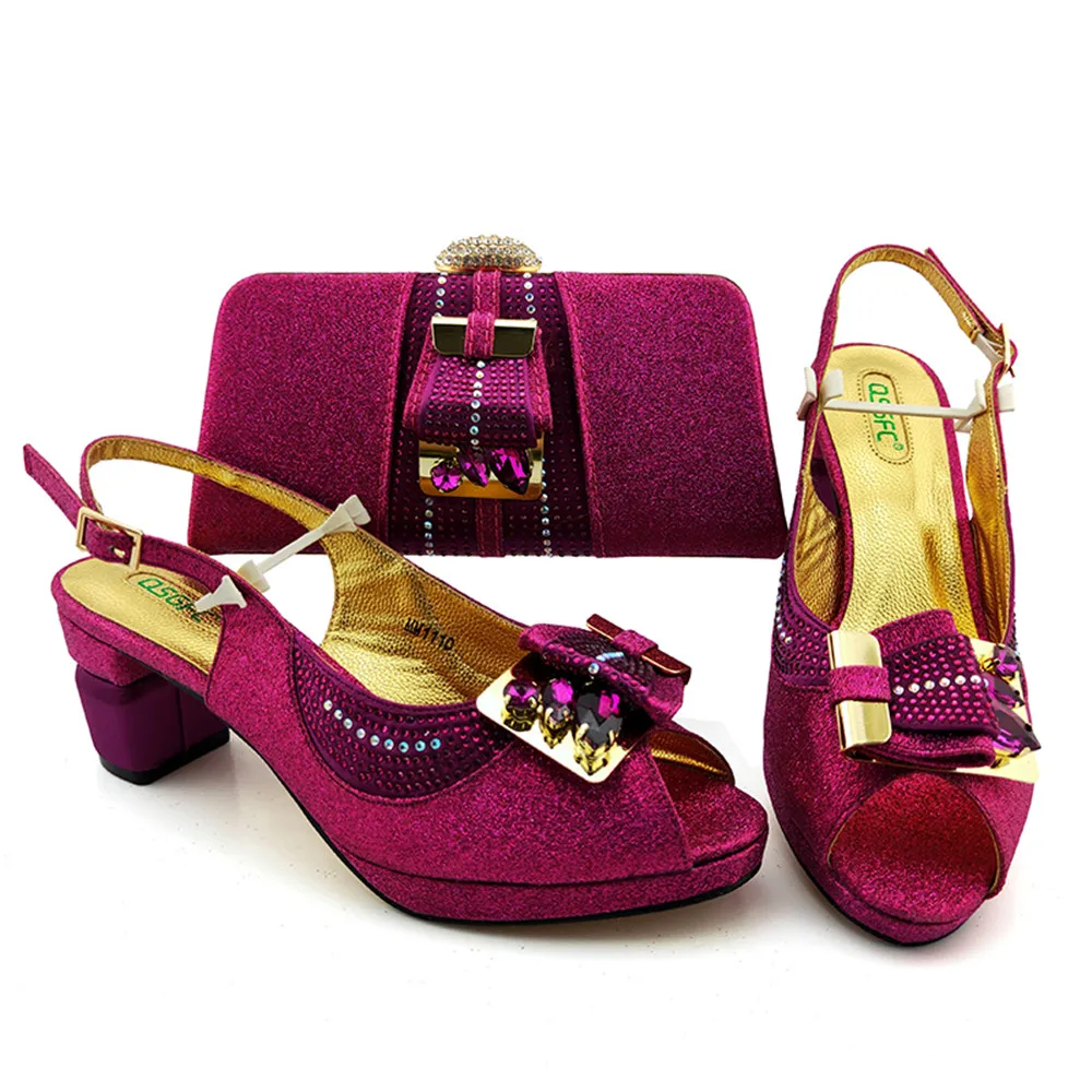 latest fashion ladies party shoes with matching bags set flat heel platform shoes decorated with stones  EF41