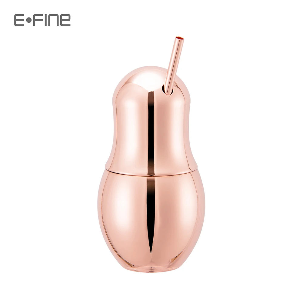 EFINE Copper Mug for Cocktail Bartender Bar Drinkware Stainless Steel Beer Cup Pear Shape with Straw