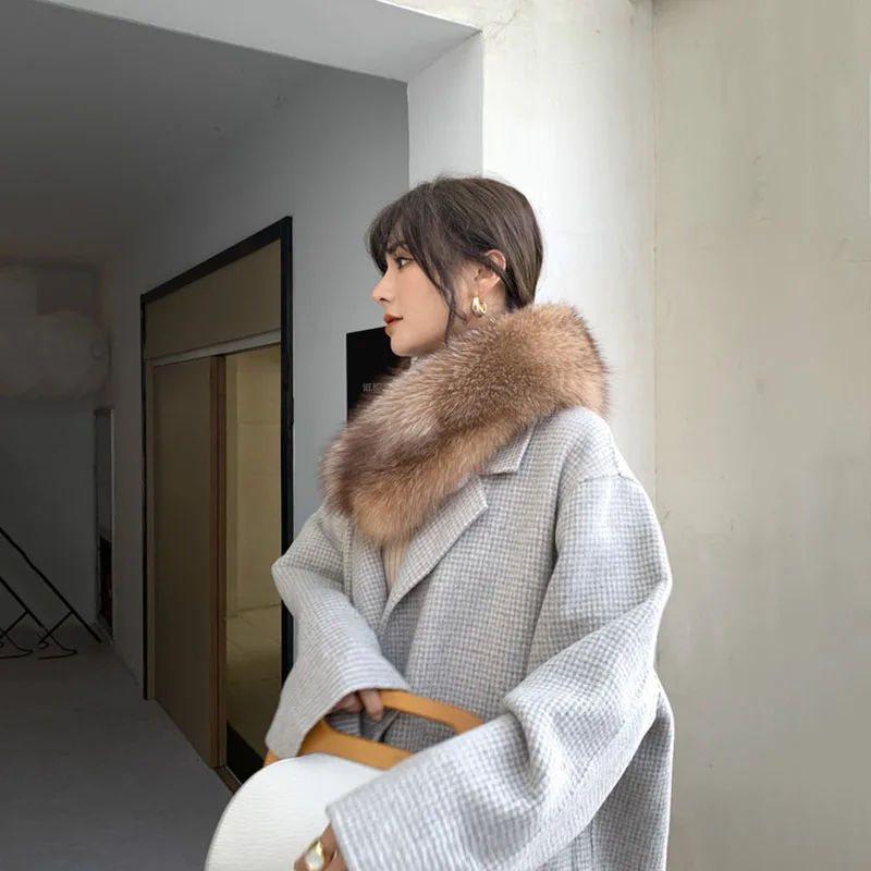 MWFur Winter Fashion Winter Fox Hair Scarf For Girl Fashion Fox Fur Scarf with Rex Rabbit Fur Woman Scarf