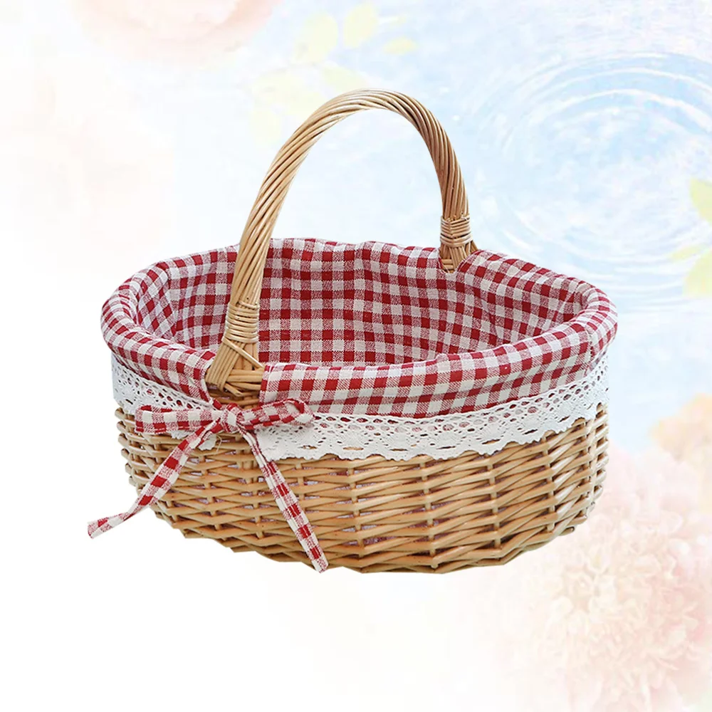 Bread Fruit Food Snack Breakfast Display Hand-Woven Wicker Rattan Tray Round Picnic Storage Basket