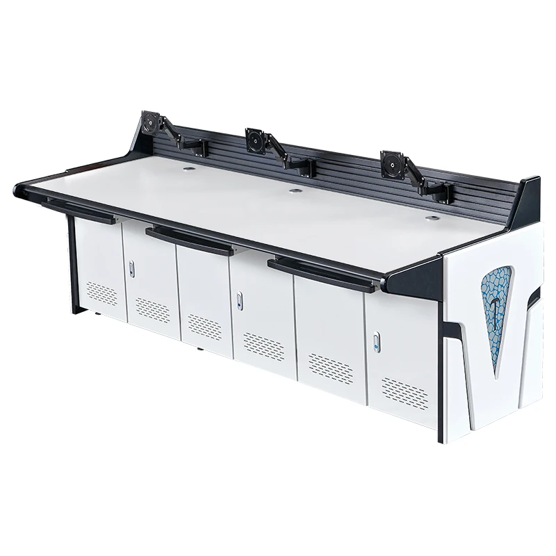 triple seat CCTV Control Room Furniture Security Control Room Consoles Operator Console Desk