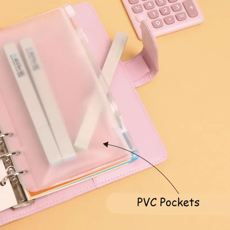 In Stock Colorful Multi Accessories PU Leather Loose Leaf 6 Rings A6 Budget Binder with Magnetic Buckle Closure