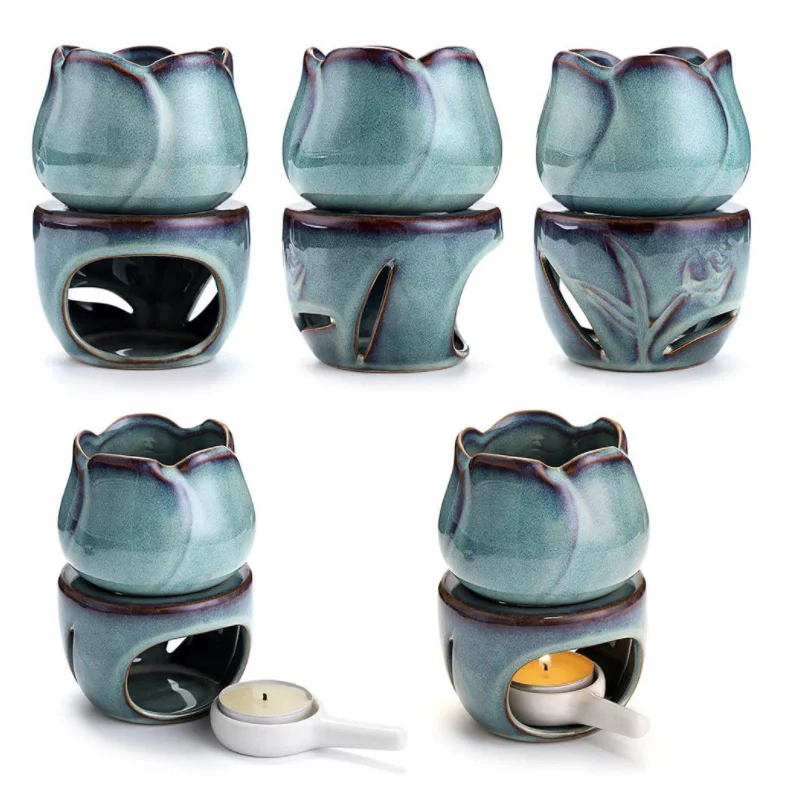 Wholesale Aroma Candle Tea Light Holder Melt Wax Warmer Tulip Ceramic Essential Oil Burners For Spa