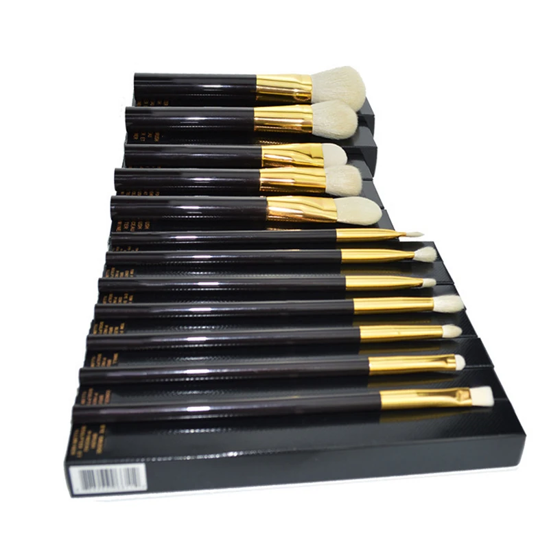 TF 12 pcs  high end goat hair Make Up Brush Kit Private Label Square handle professional natural hair Makeup Brushes Set