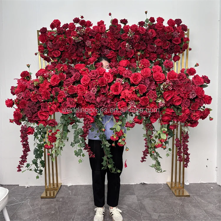 Red Flower Wedding Table Centerpiece Rose Hydrangeas Artificial Flower Decor for wedding event decoration