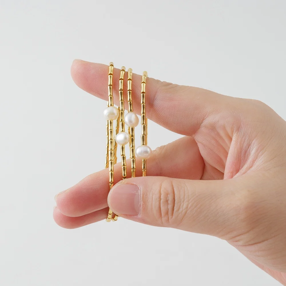 LUCK 18K Gold-plated copper Freshwater pearl Stretch Rope Bracelet waterproof non tarnish wholesale