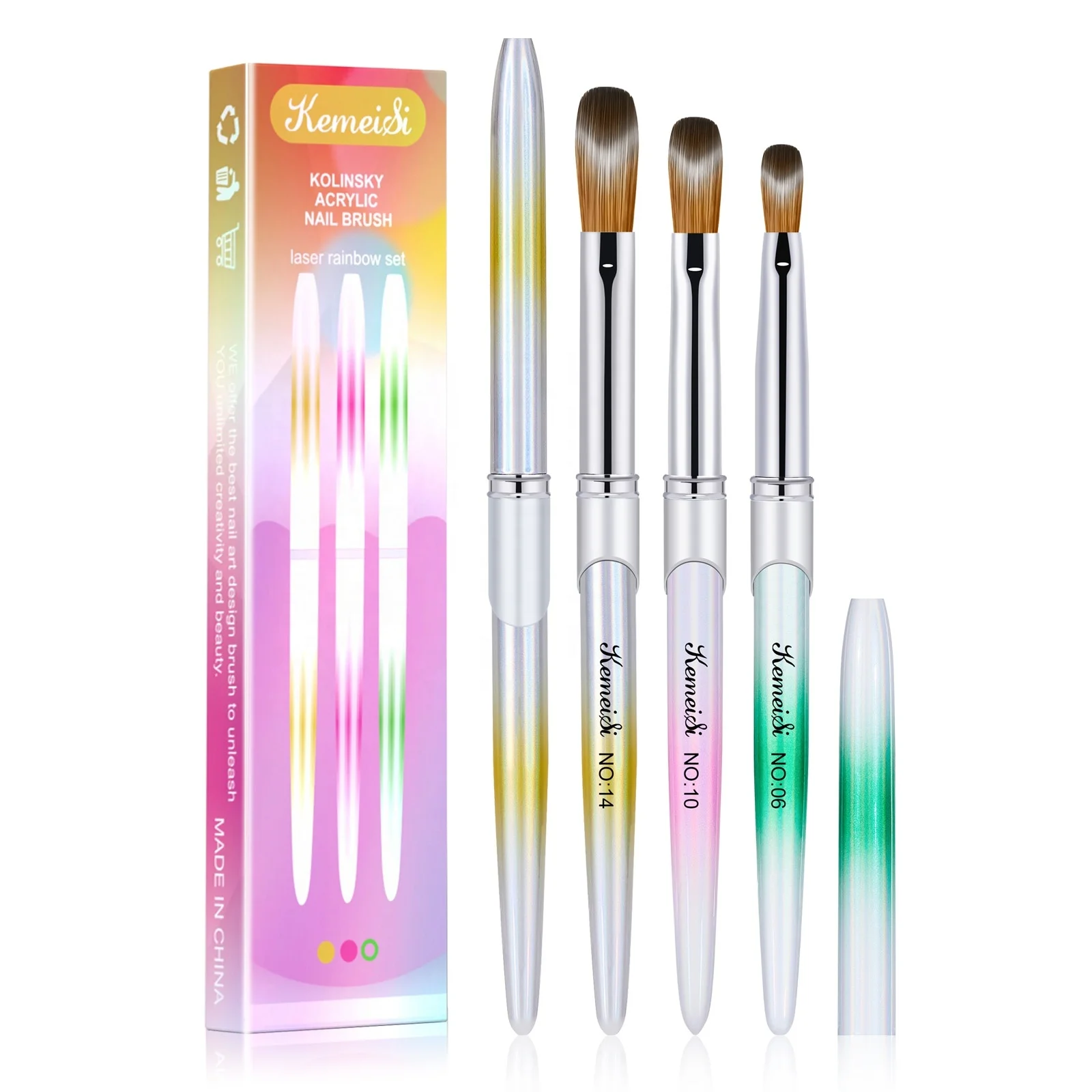 Factory Direct Professional Acrylic Art Nails Tools Crimped Nail Kolinsky Hair Design Brushes for Personal Use