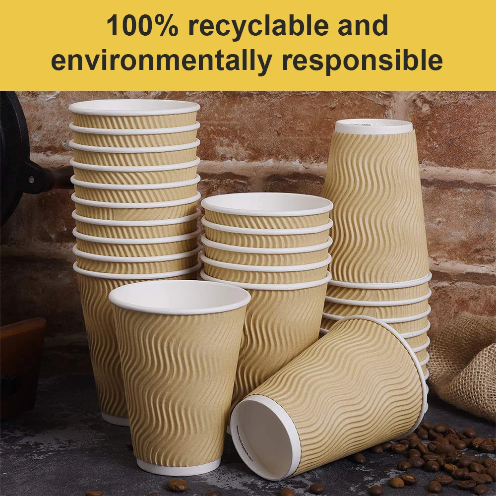 8/10/12/14/16/20oz Hot Sales Biodegradable Disposable Coffee Ripple Wall Paper Cup for sale