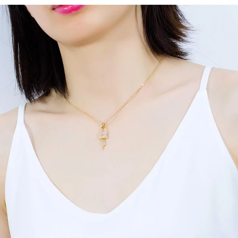 New Arrival Padlock Necklace Copper Plating Silver Gold Lock Choker With CZ Padlock,Key Jewelry Necklace Choker for Girl friend