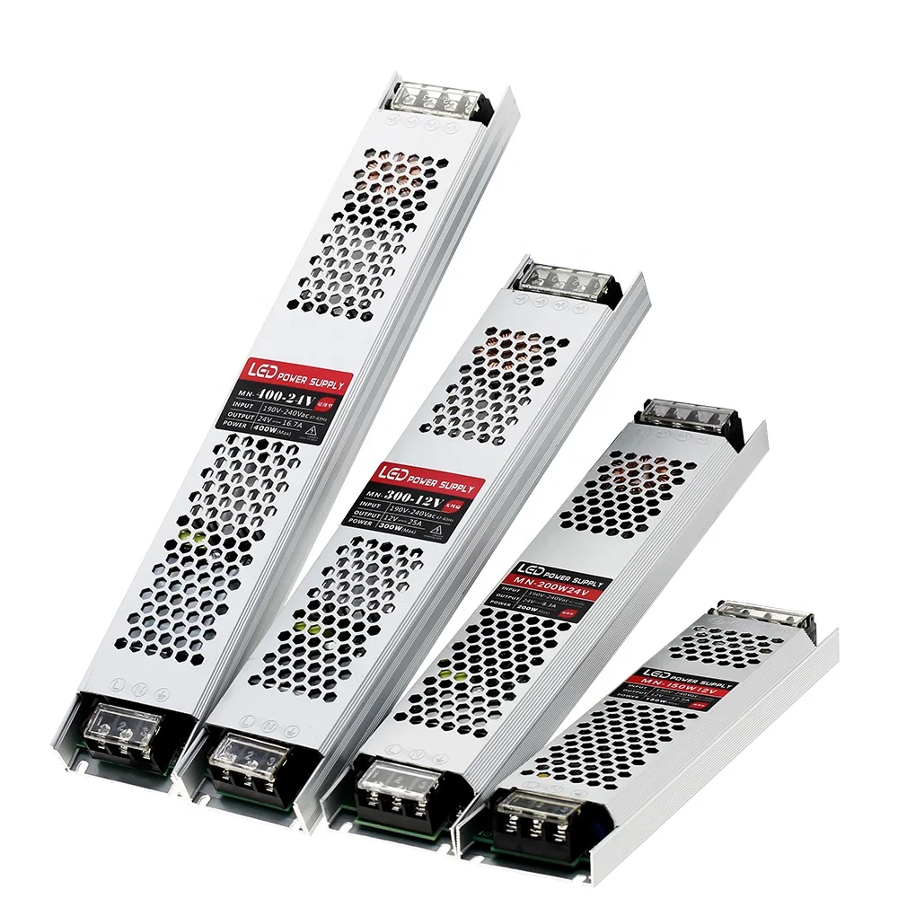 Ультра тонкий светодиодный источник питания ac/DC 12V 24V трансформаторы систем освещения 60W 100W 150W 200W 300W 400W AC190 240V драйвер для светодиодных лент
