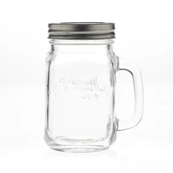 Drinkware Supplier 420ml 15oz Square Shaped Engraving Empty  Glass Mason Jar Cup With Handle