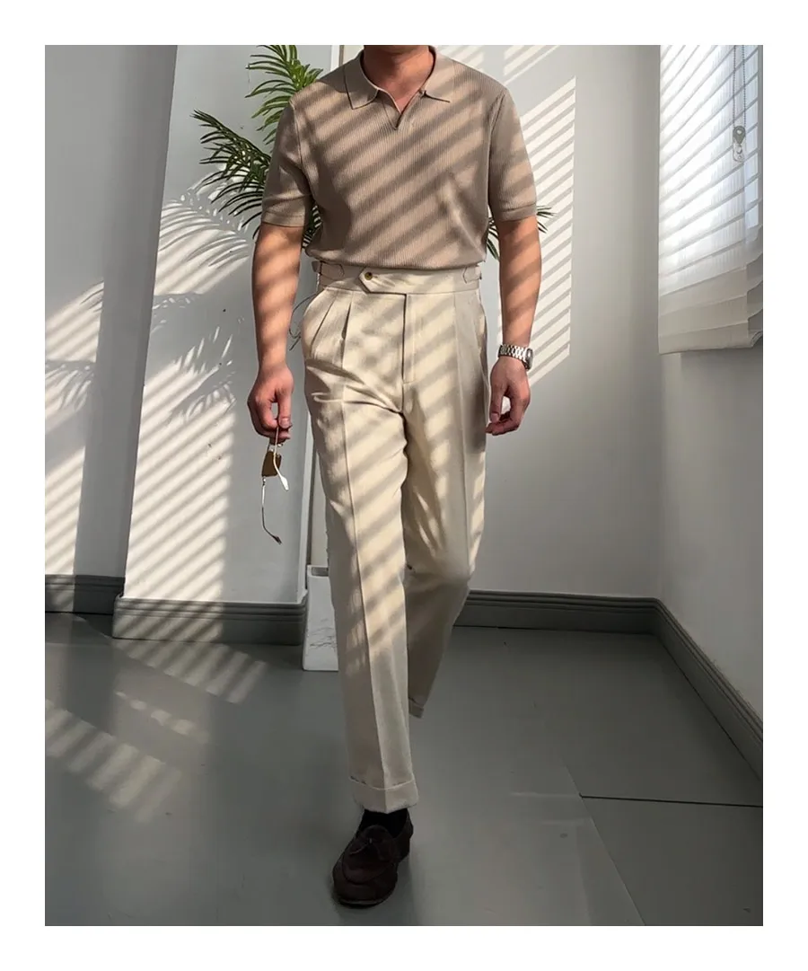 Italian Straight Cotton and Linen Pants Naples High-waisted Vintage Gentry Breathable Casual Pants for Men Spring