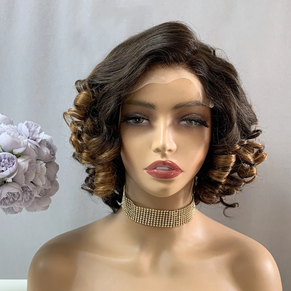 Factory Direct 4x4 Front Lace Wig Glueless Installation Short Brazilian Remy Hair Straight Afro Style Kinky Light Brown Raw