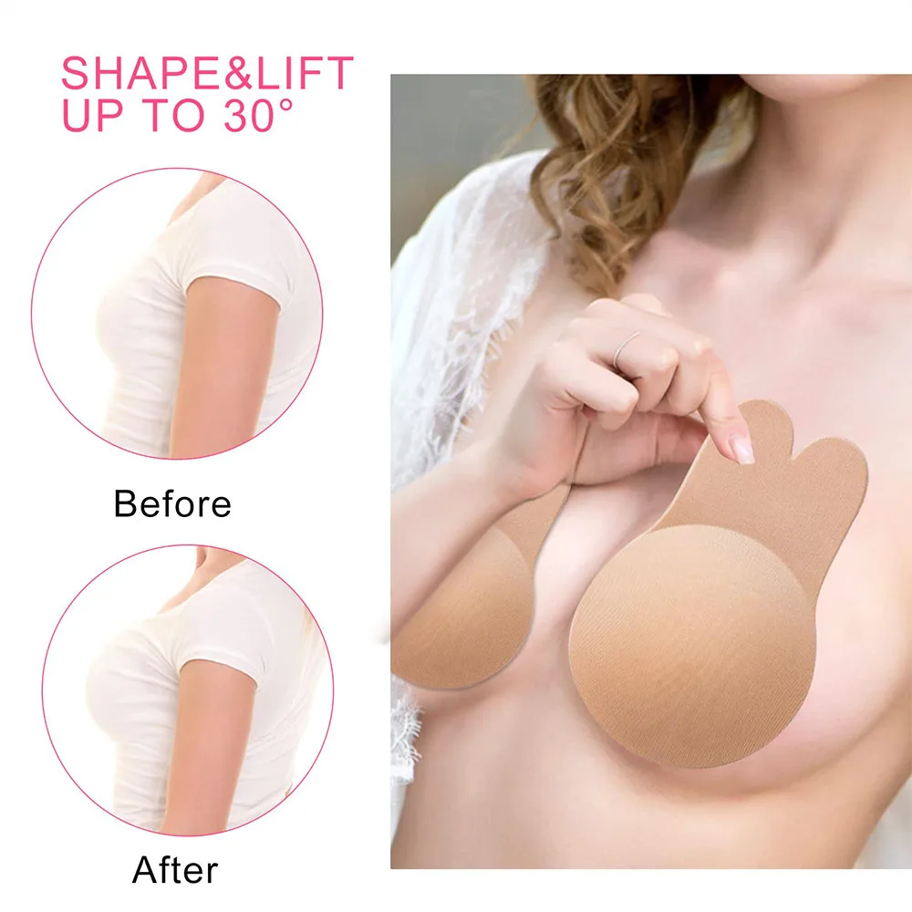 Dropshipping Silicone Adhesive Women Invisible Push Up Bra Nipple Cover Breast Pasties Reusable Lift Up Tape Rabbit Bra 4xl 5xl