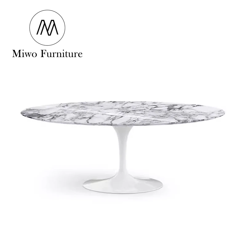Classic modern furniture design dining table set 6 seater home restaurant coffee shop round natural marble conference oval table